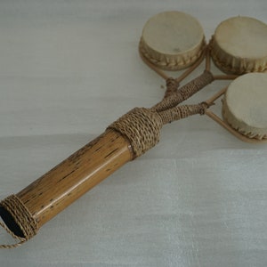 Triple Leather Tambourine Maraca / Handicraft / Musical instrument