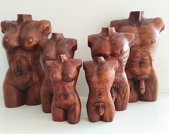 Torse masculin et féminin en bois/torse en bois/figurine en bois/décoration intérieure/sculpture sur bois.
