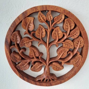 Wooden Tree of Life / Circular Frame /Wall decor / Wood Carving image 1