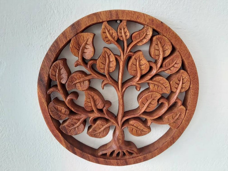 Wooden Tree of Life / Circular Frame /Wall decor / Wood Carving image 1