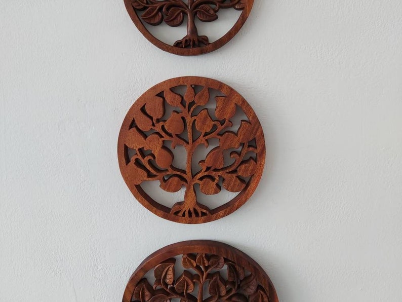 Wooden Tree of Life / Circular Frame /Wall decor / Wood Carving image 6