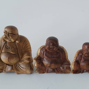 Happy fat Buddha/Wooden Fat Buddha / Wood carving/ Fat Buddha in 3 Sizes