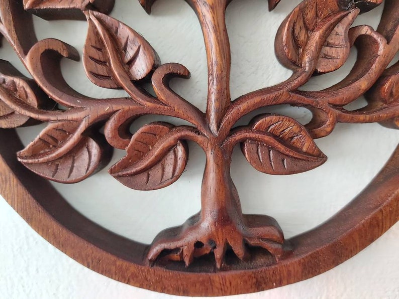 Wooden Tree of Life / Circular Frame /Wall decor / Wood Carving image 3