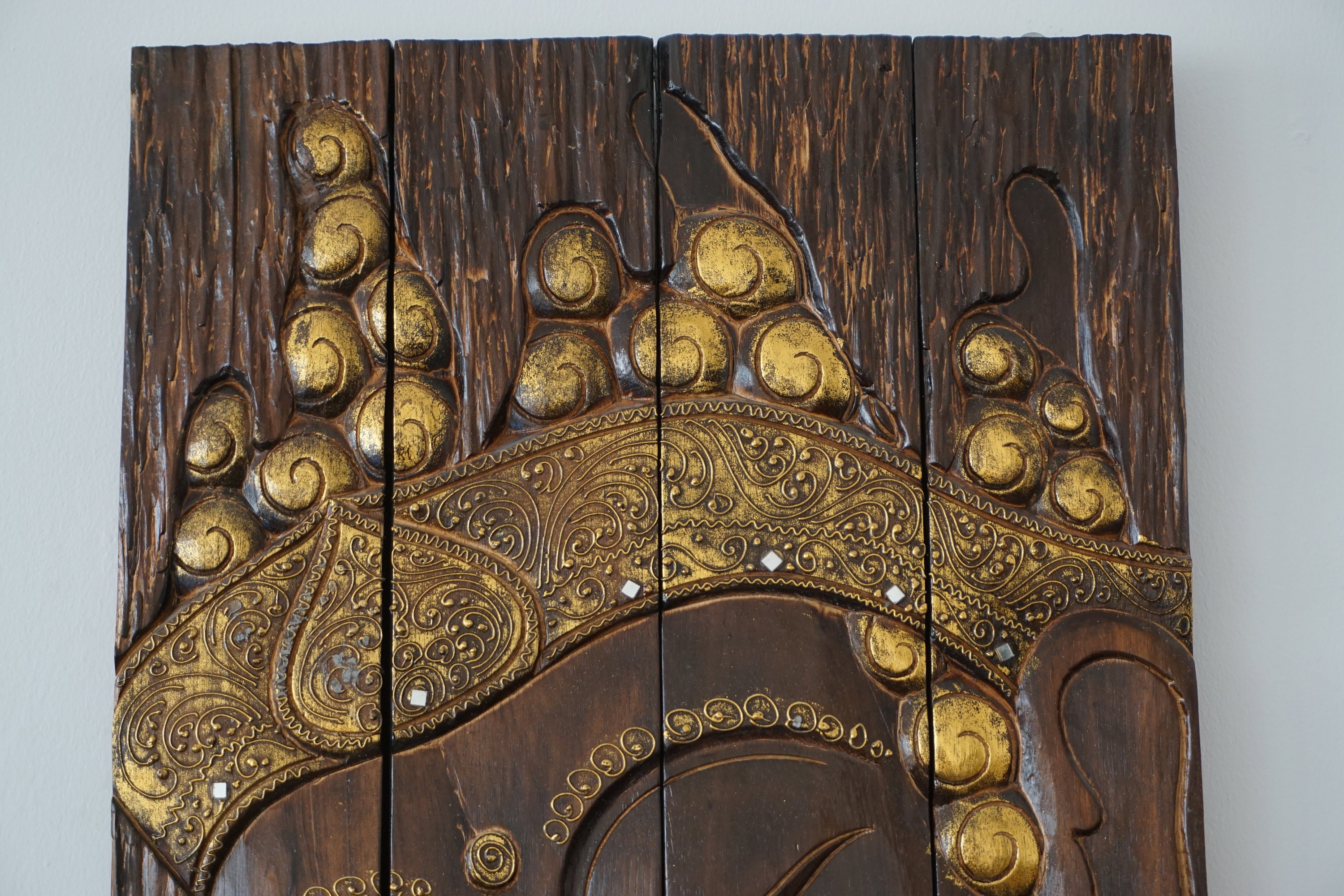 Extra grande oro plegable buda pared retrato / buda de madera | Etsy