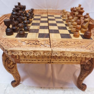 Over-Sized Decorative Table Chess Wood Carving