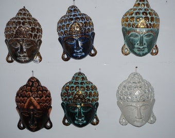 Handgeschnitzter und bemalter Buddha-Kopf / Wandbehang / Wanddeko