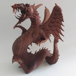 Wooden Dragon/Wooden winged Dragon/wooden figurine/Handmade Dragon/Wood carving.
