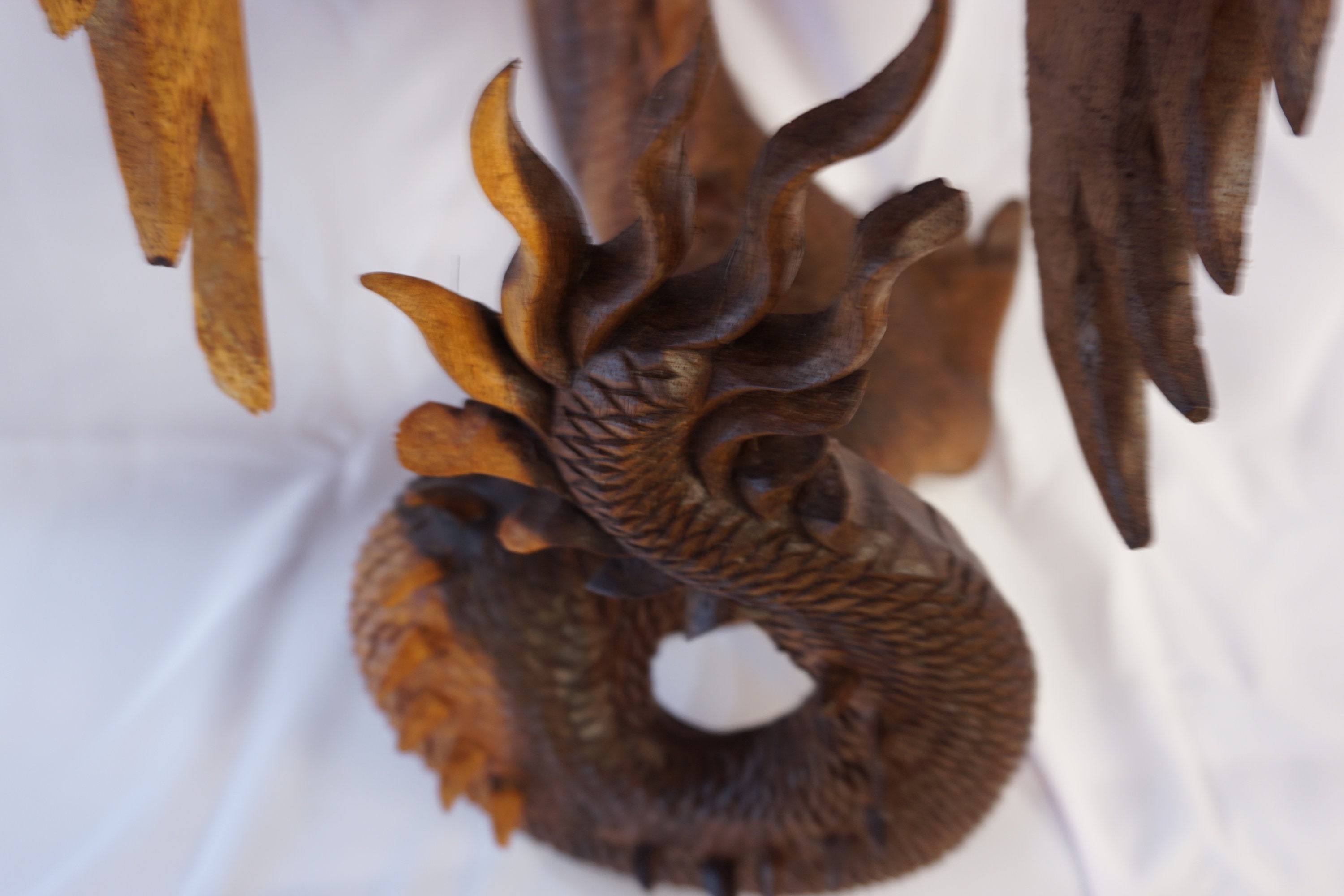 Hand Carved Wood Dragon Sculpture 'Winged Dragon' - Road Scholar