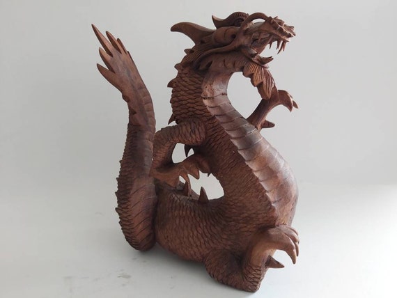 Wooden Dragon / Wooden Winged Dragon / Hand Carved Dragon / Handmade Dragon  / Wood Carving. 