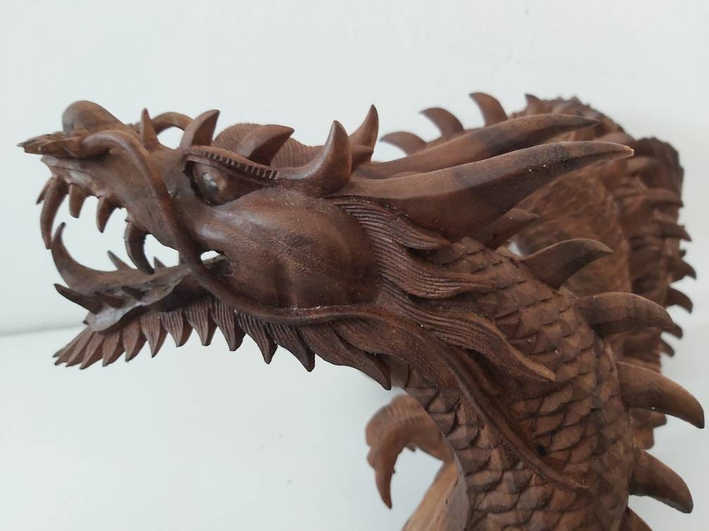 Hand Carved Wood Dragon Sculpture 'Winged Dragon' - Road Scholar