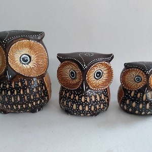 Set of Hand carved and painted owls / Set of three / Home decor.