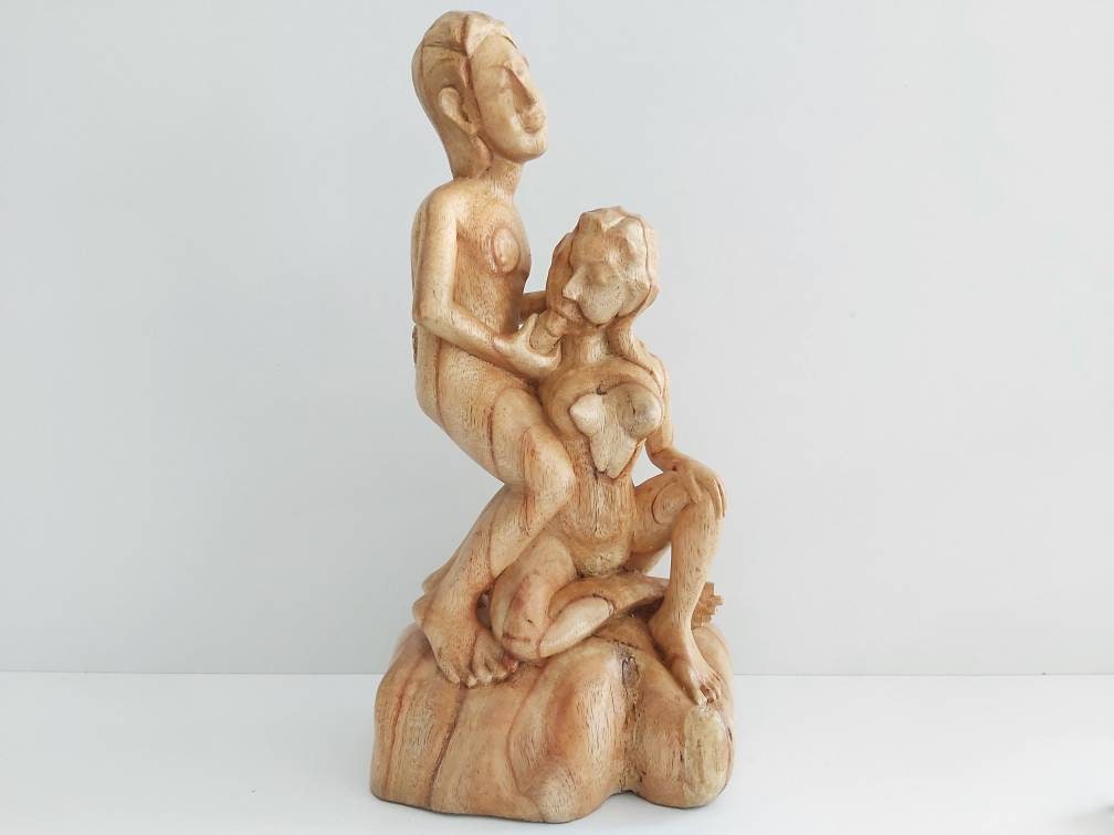18+ MATURE Nude Lady Standing Over a Penis - Wood Carving