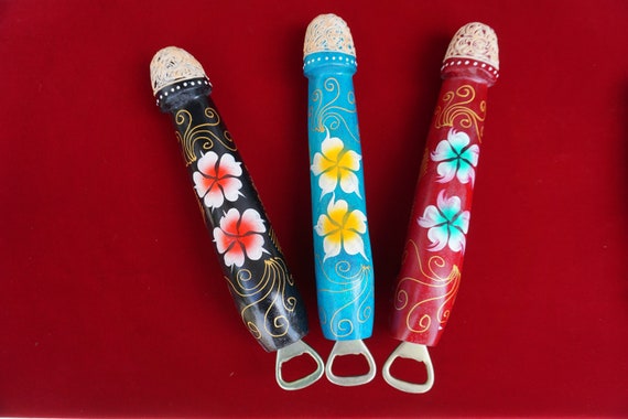18 MATURE Penis Bottle Opener / Floral Wooden Penis / Hand Painted Penis /  Wood Carving -  Israel