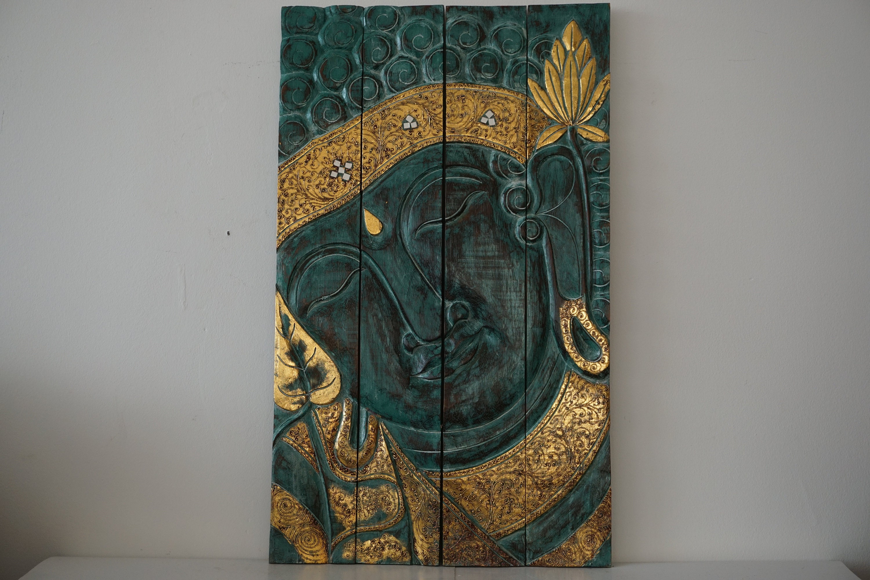 Extra grande oro plegable buda pared retrato / buda de madera | Etsy