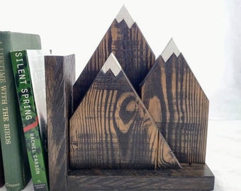 Mountain Bookends, reclaimed rustic shelf decor, library, nursery, living room, man cave