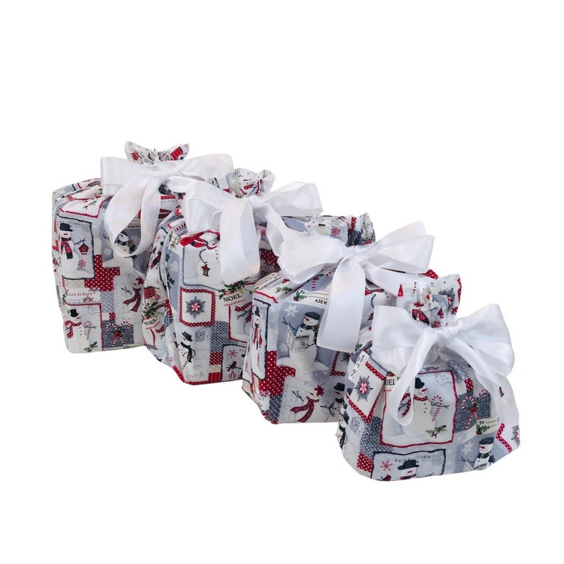 Reusable Gift Bag Jolly Snowmen Sizes Small, Medium, Large, and X-Large image 1