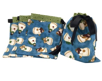 Reusable & Reversible Gift Bags, Happy Snowmen/Yellow Polkadot