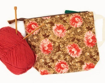 Medium Vintage Flower Project Bag, Knitting Bag, Classic Line