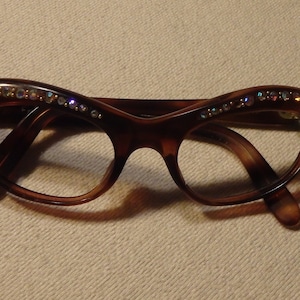 Vintage 1950's Swank Rhinestone French Cat Eye Glasses Frames