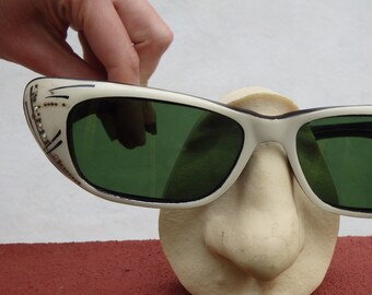 Vintage 1950&#39;s French Rhinestone Sunglasses with Green Lenses