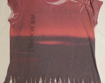 Custom-Cut Nine Inch Nails Fringed T-Shirt Faded Red Super Soft size Small