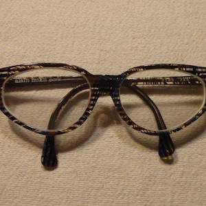Vintage 1980&#39;s Alain Mikili Glasses, Black Stripes with Blue & Tan Squiggles, Paris, Frames Only, Rare!