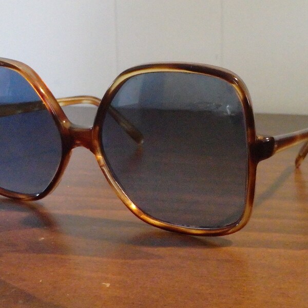 Vintage 1960's Italian Blue Lens Tortoise Shell Over-Sized Sunglasses, New Old Stock, Mint, Rare!