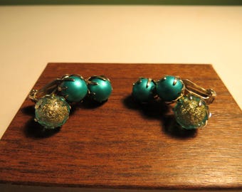 Vintage 1960's Blue Bead Clip-On Earrings