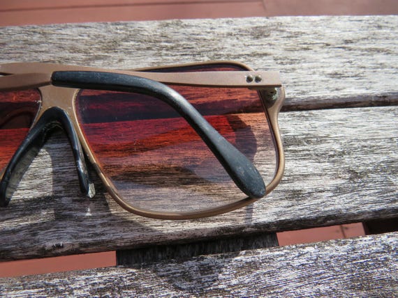 Vintage 80's Copper Frame Rectangle Sunglasses Ma… - image 4
