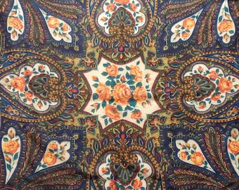 Vintage 80's Large Blue Paisley Floral Scarf