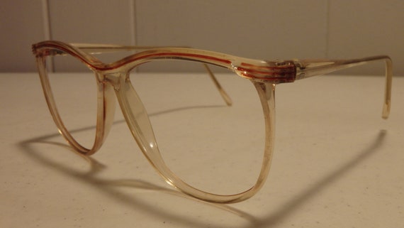 Vintage 80's Clear with Red Brow Line Design Eyeg… - image 5