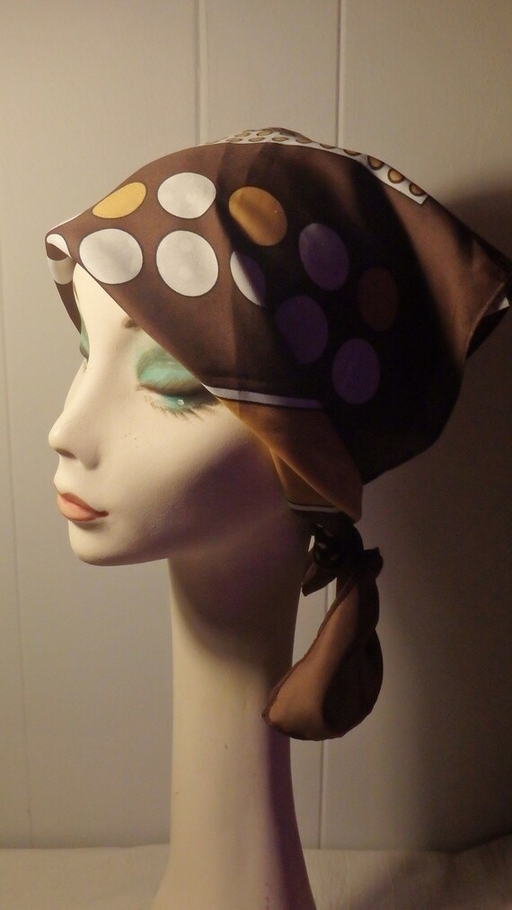 Vintage 1970's Mustard Yellow & Brown Polka Dot Scarf… Gem