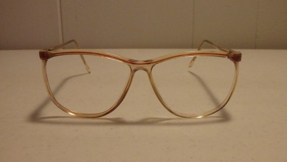Vintage 80's Clear with Red Brow Line Design Eyeg… - image 1