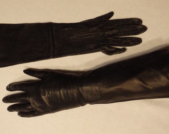 Vintage 1960's Long Leather Mid-Length Gloves size 6