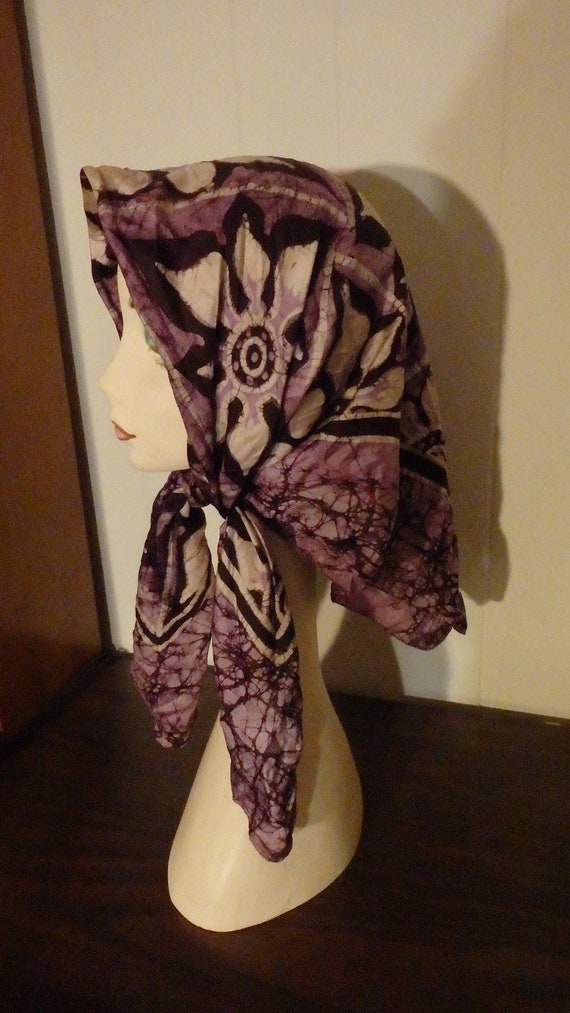 Vintage 1960's Large Purple Silk Batik Scarf