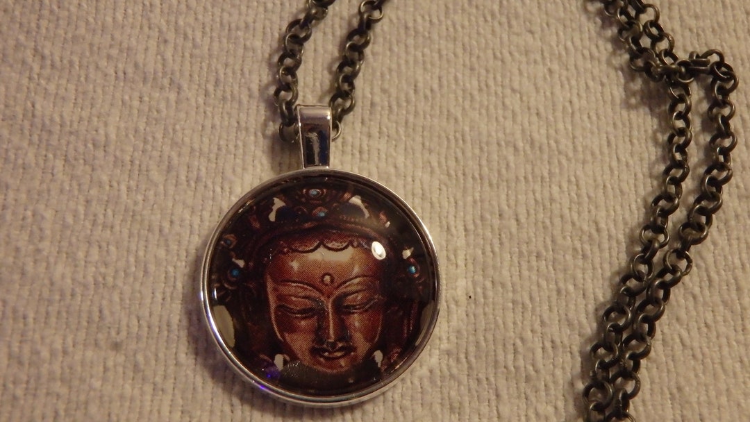 Bronze Buddha Graphic Collage Art Necklace Etsy