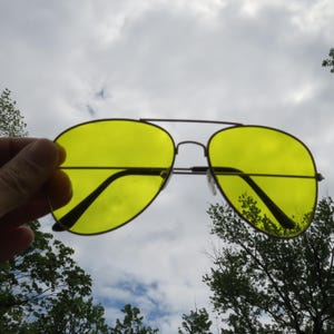 Vintage 80&#39;s Yellow Lens Aviator Sunglasses