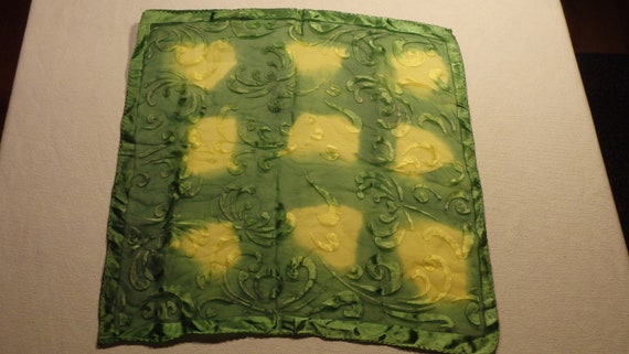 Vintage 70's Green Scarf with Yellow Squares & Sw… - image 4