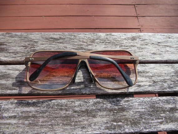 Vintage 80's Copper Frame Rectangle Sunglasses Ma… - image 2