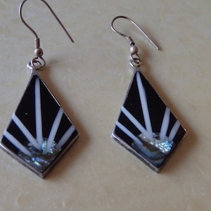 Vintage 1980&#39;s Triangle Abalone Point Mexican Sterling Silver Earrings