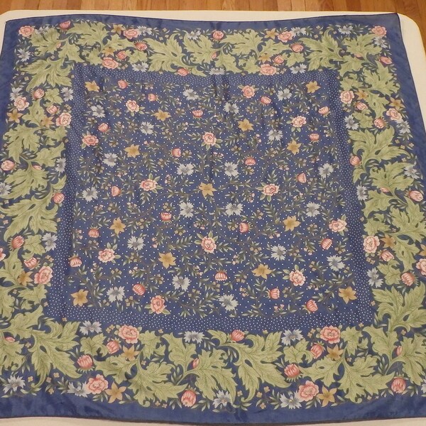 Vintage 80's Large Floral Blue Scarf