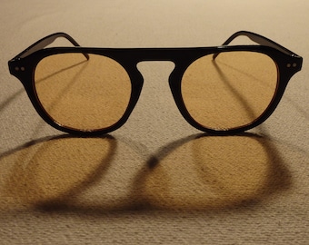 Vintage 1970&#39;s Golden Lens Matte Black Sunglasses