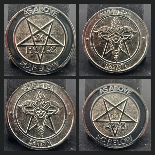 Sober for Satan Sobriety Coins | 24 Hours - 25 Years | Soft Enamel Sobriety Tokens/Chips