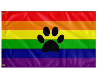 Furry Rainbow Pride Wall Flag |  Single-Reverse | 36x60"  | Avians/Featheries, Cetaceans, Furries, Scalies