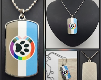 Metal Dog Tag Pendant Necklace | Choose Your Flag | Choose Your Chain or Cord | Furries, Featheries, and Scalies