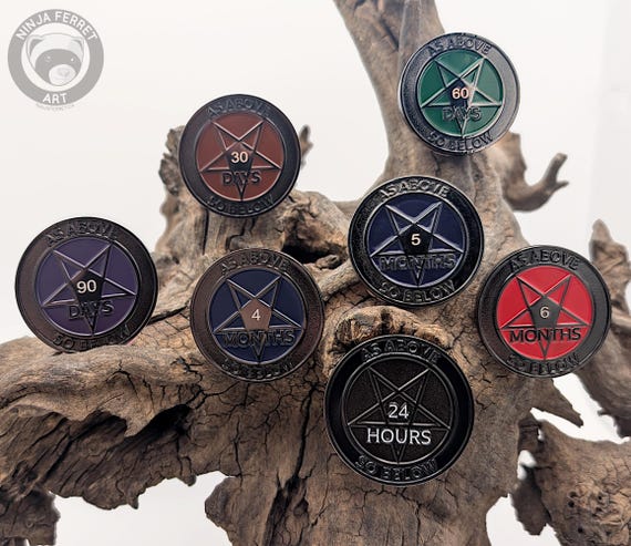 Sober for Satan Sobriety Coins | 24 Hours - 25 Years | Non-Theistic Recovery Tokens
