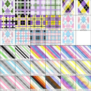 Puede incluir: Un gr&aacute;fico de diferentes patrones de cuadros y rayas en varios colores, que representan diferentes identidades de g&eacute;nero. Los patrones incluyen argyle s&oacute;lido, tart&aacute;n a cuadros, vichy, rayas y rayas de caramelo.