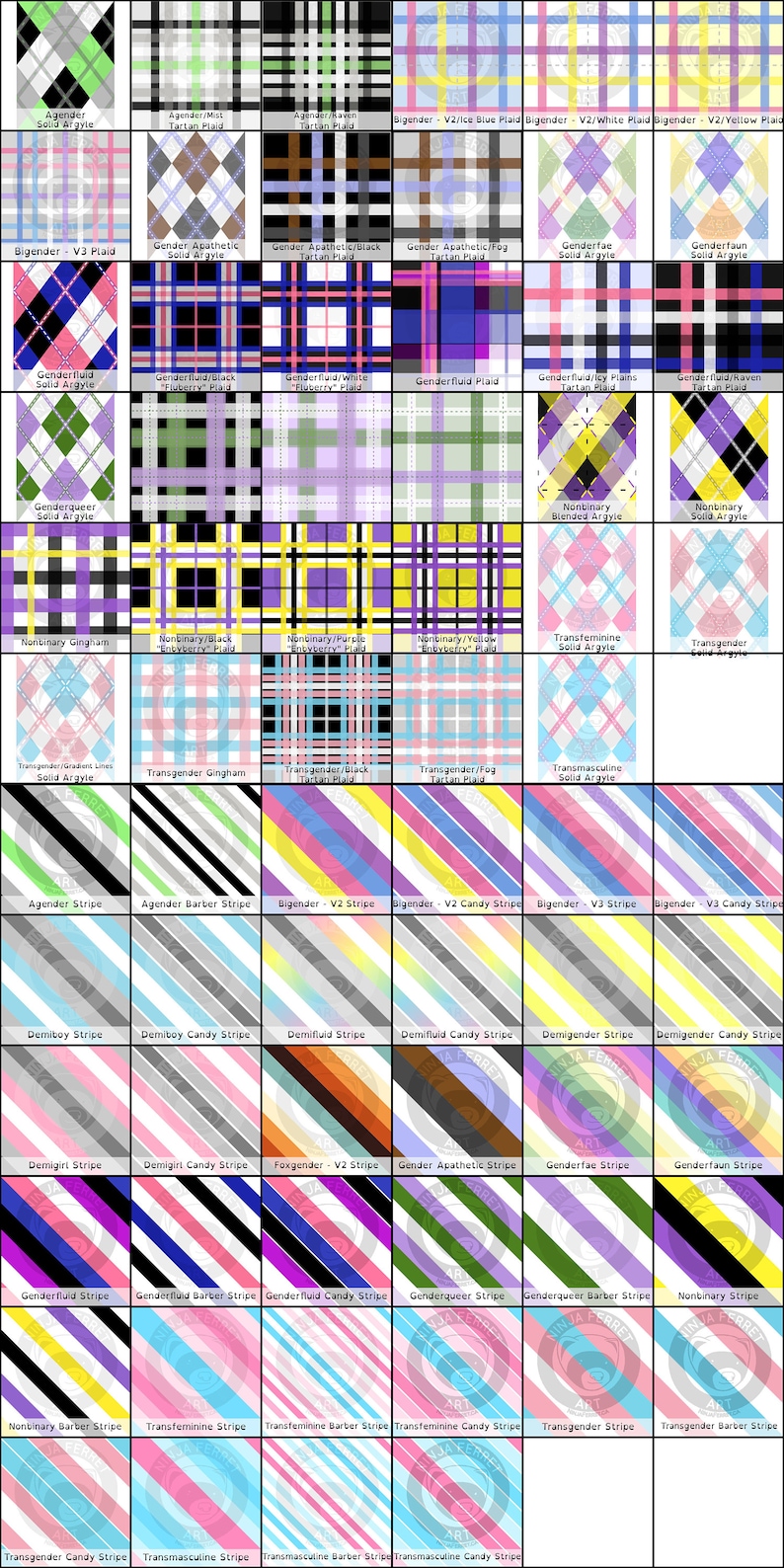 Puede incluir: Un gr&aacute;fico de diferentes patrones de cuadros y rayas en varios colores, que representan diferentes identidades de g&eacute;nero. Los patrones incluyen argyle s&oacute;lido, tart&aacute;n a cuadros, vichy, rayas y rayas de caramelo.