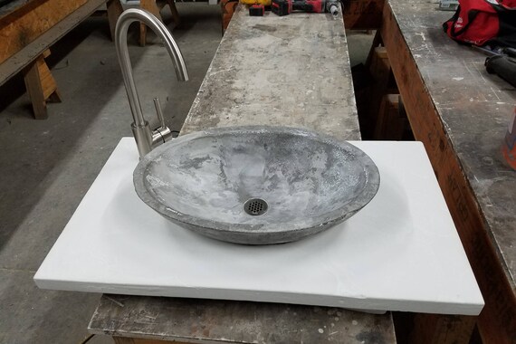 White With Gray Hints Concrete Vanity Top A Recessed - Vessel Sink Vanity Top White White With Gray Hints Concrete Vanity Top A Recessed - Vessel Sink Vanity Top White