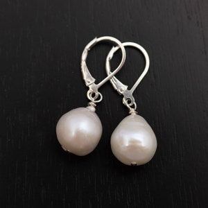 Genuine Natural Baroque Freshwater Pearl Earrings w/925 Sterling Silver Leverback, Irregular White Baroque Teardrop Pearl Earrings (6136-ER)